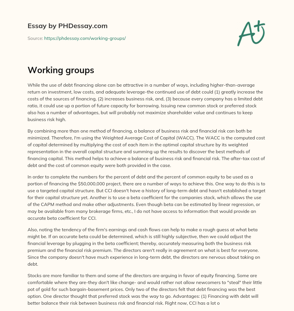 Balancing Business and Financial Risk through Weighted Average Cost of Capital (WACC) essay
