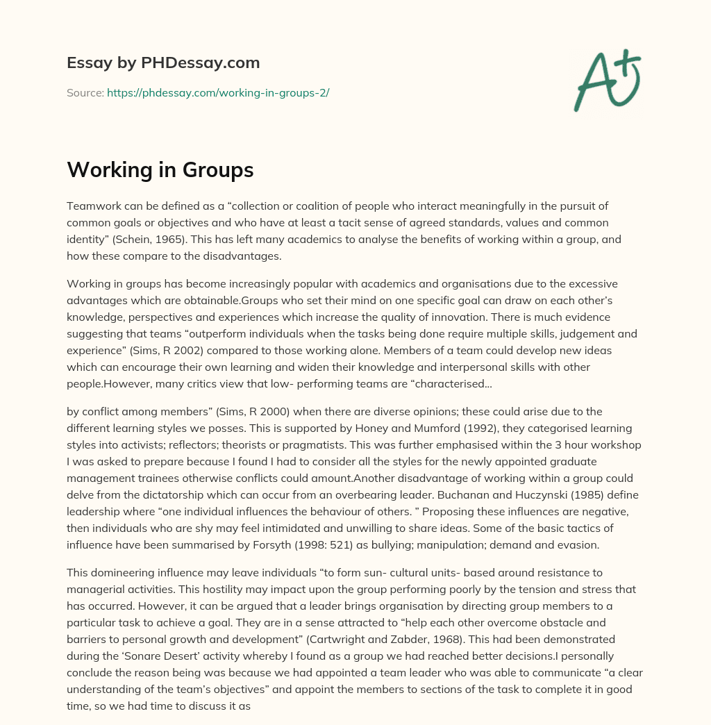 essay about working in groups