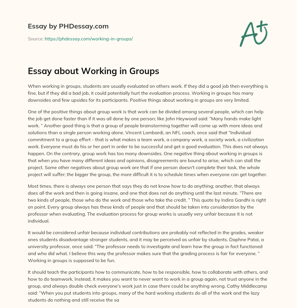 Essay about Working in Groups - PHDessay.com