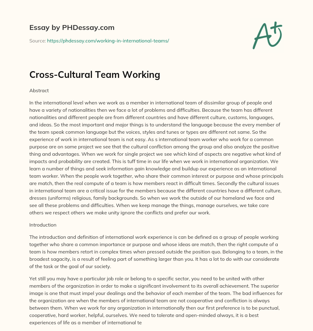 Cross-Cultural Team Working essay