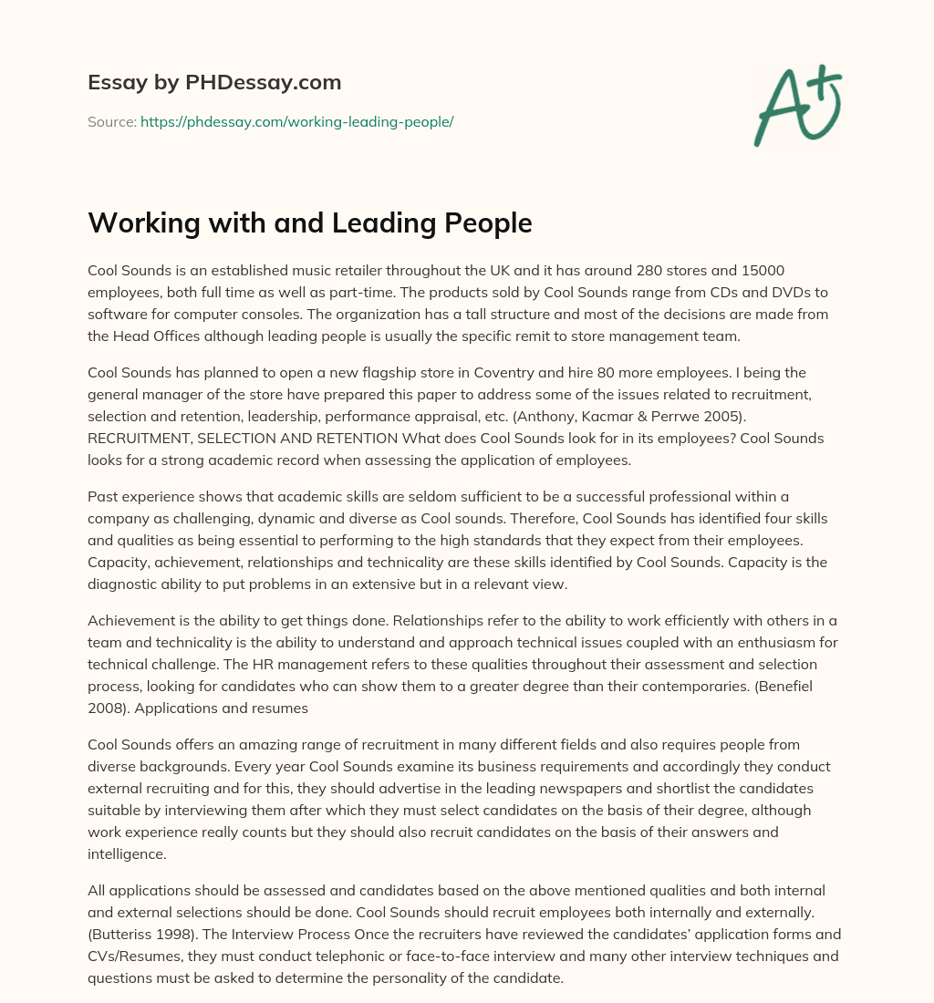 Working with and Leading People essay