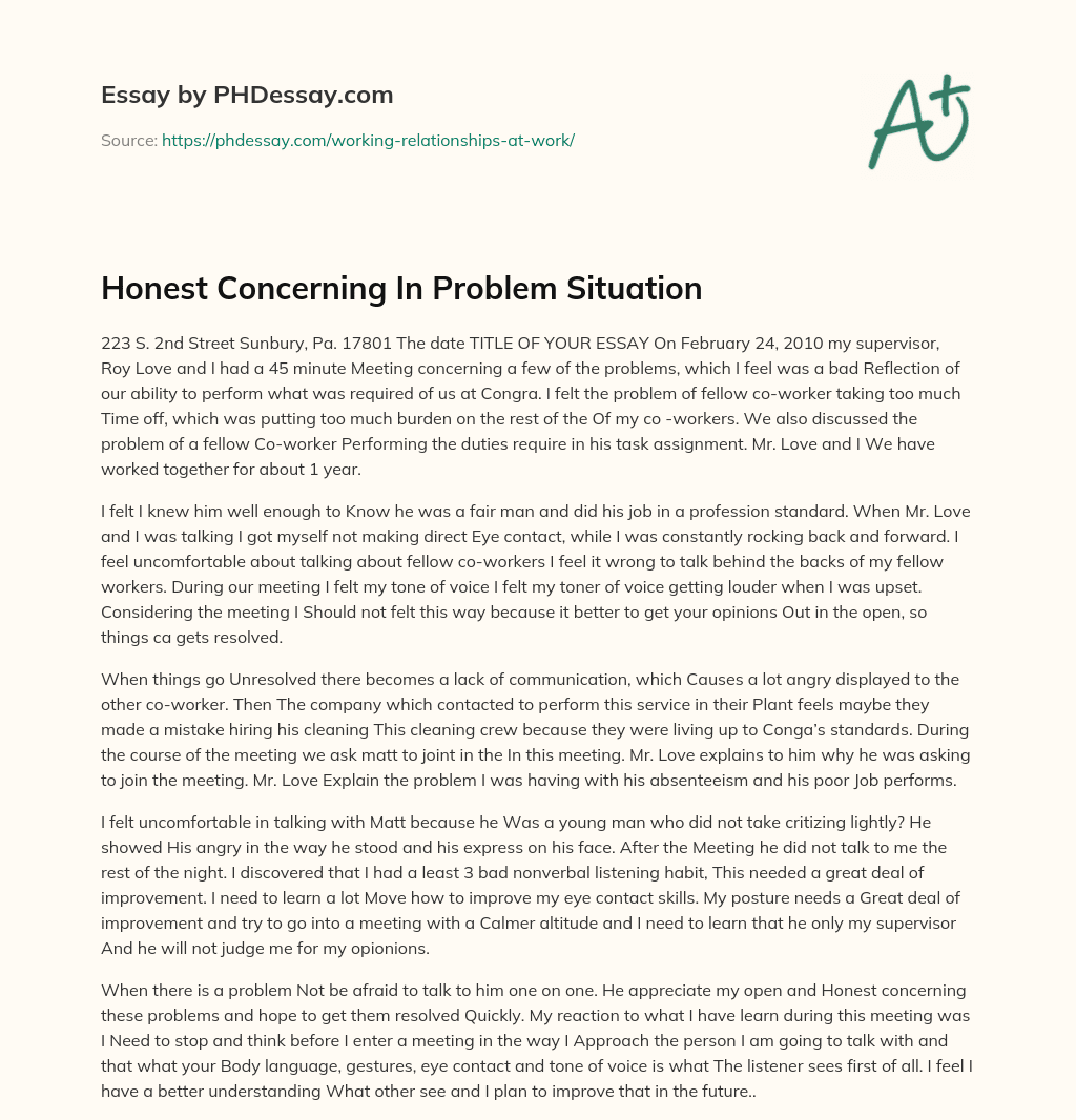 Honest Concerning In Problem Situation essay
