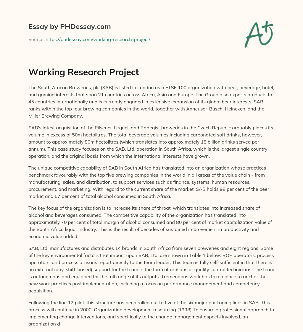 Working Research Project essay