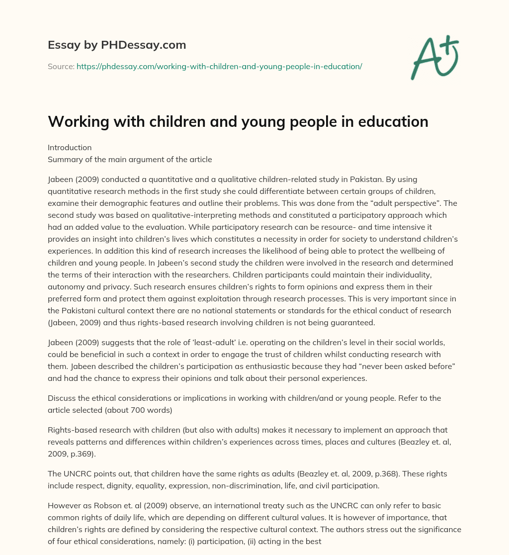 Working with children and young people in education - PHDessay.com