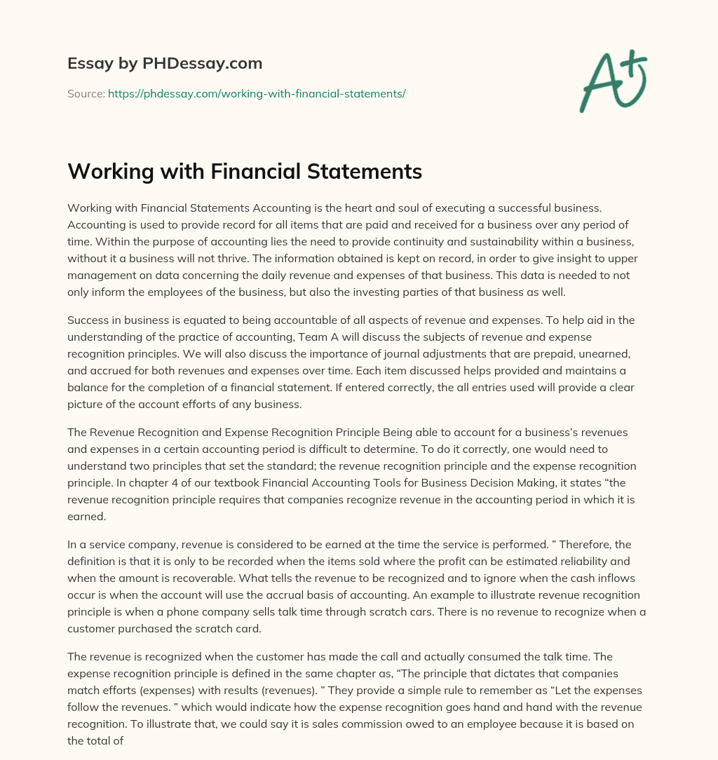 Working with Financial Statements essay