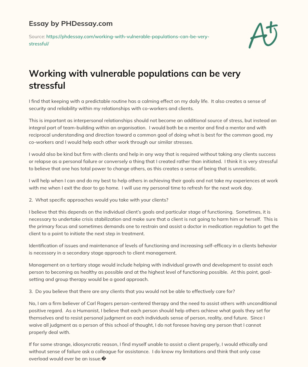 Working with vulnerable populations can be very stressful essay