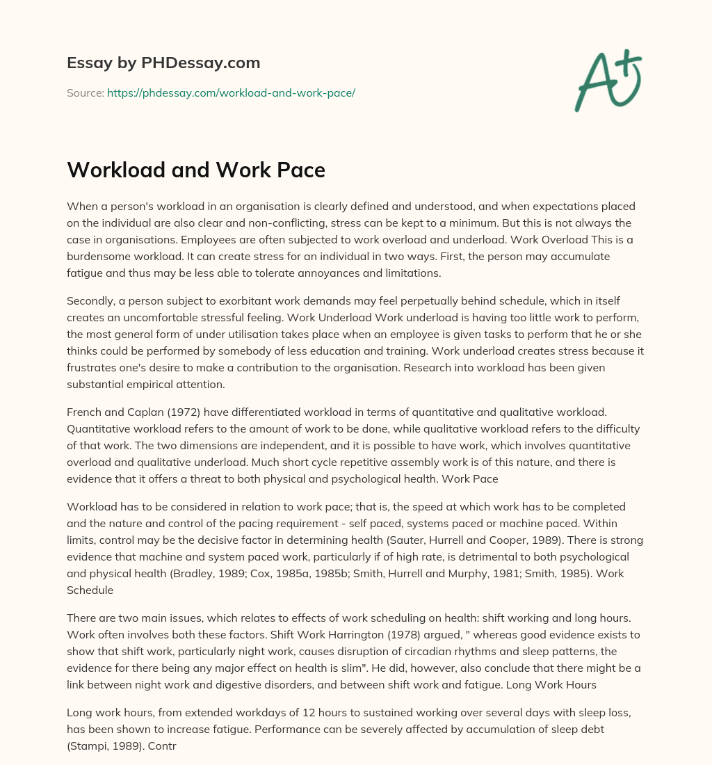 Workload and Work Pace essay