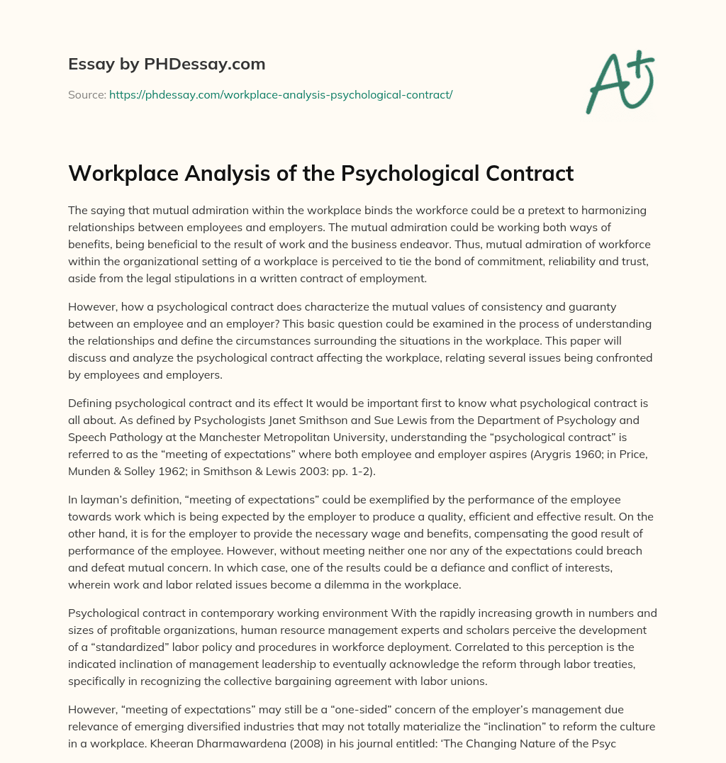 The Importance of Mutual Admiration in the Workplace and Its Relationship to the Psychological Contract essay