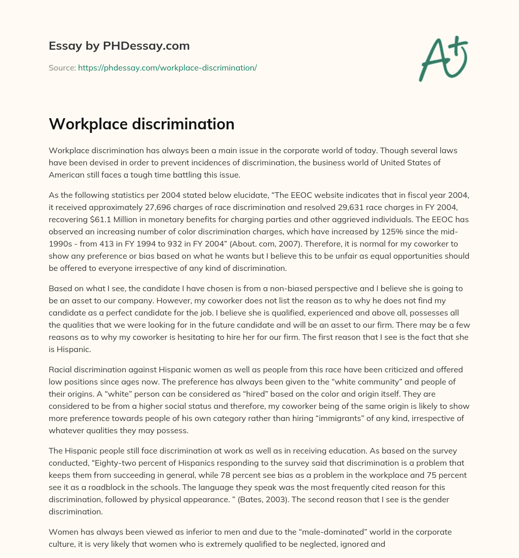 Workplace discrimination essay