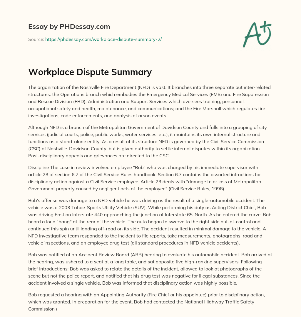 Workplace Dispute Summary essay
