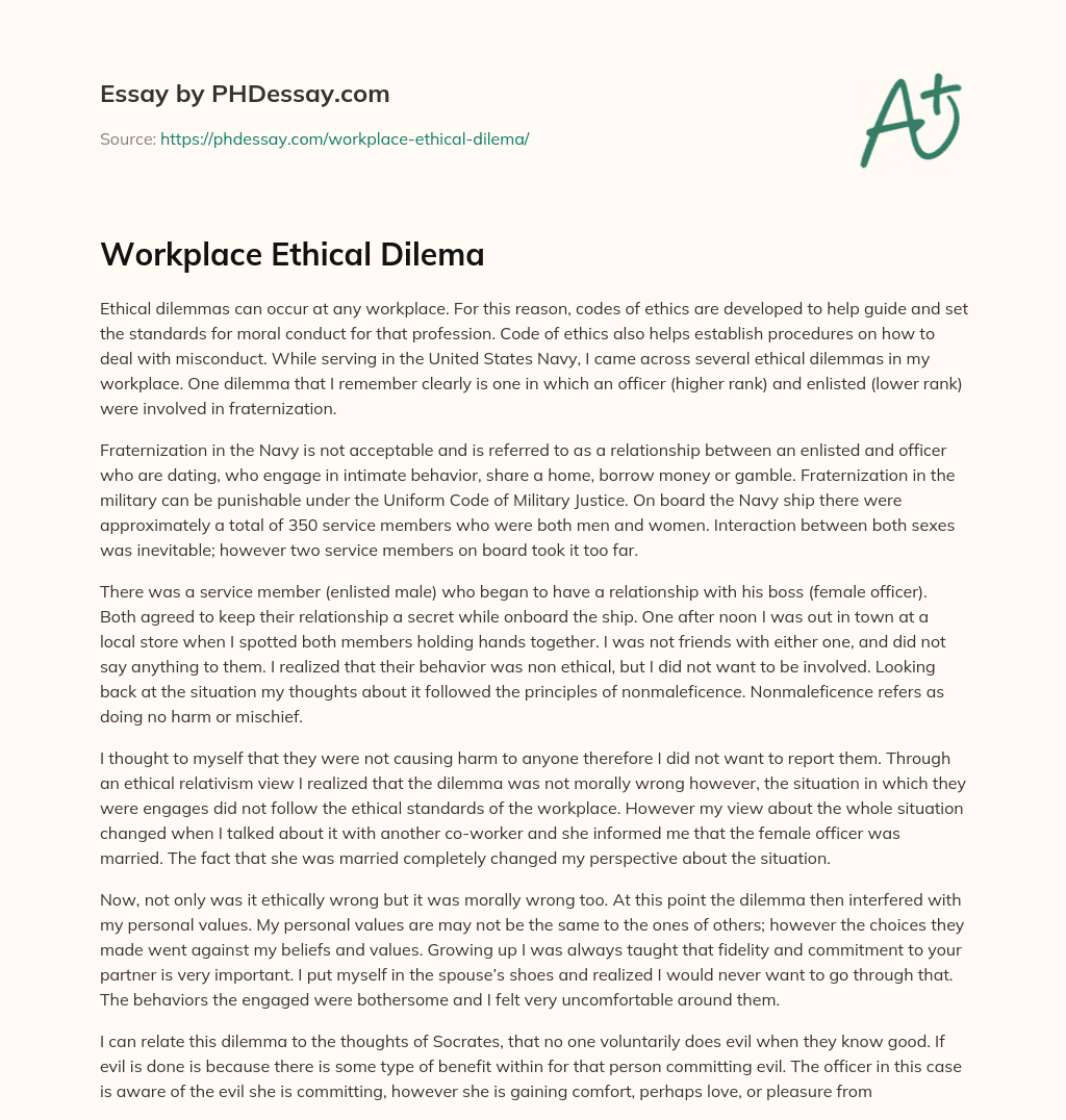 Workplace Ethical Dilema essay