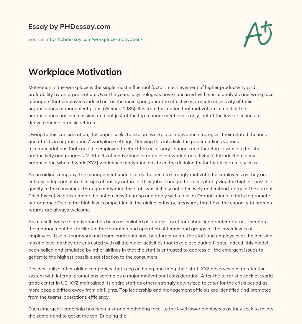 Workplace Motivation essay