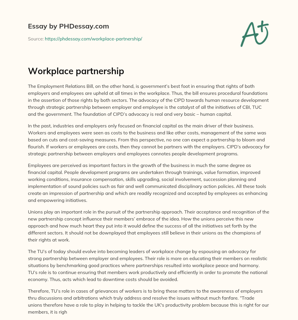 Workplace partnership essay