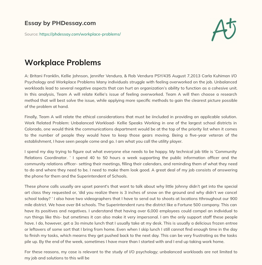 Workplace Problems essay