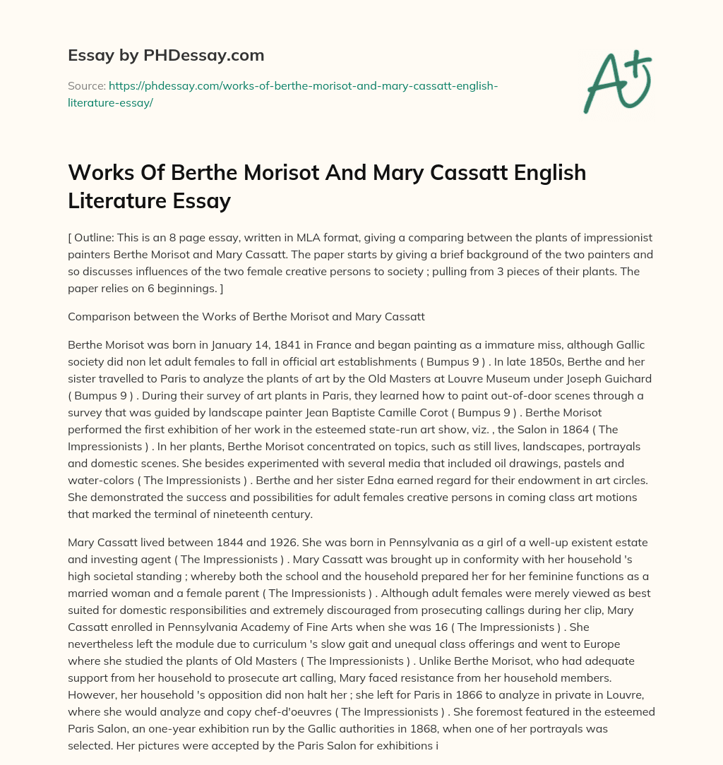 Works Of Berthe Morisot And Mary Cassatt English Literature Essay essay