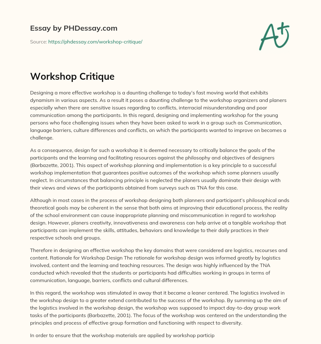 Workshop Critique essay