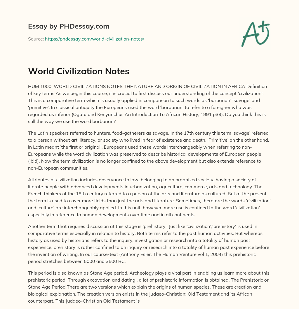 World Civilization Notes essay
