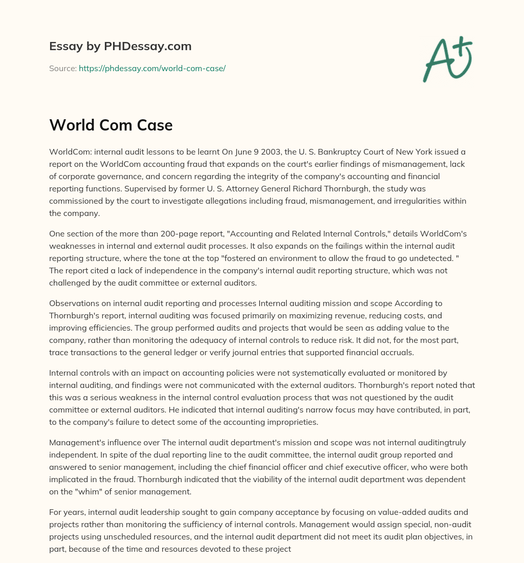 World Com Case essay