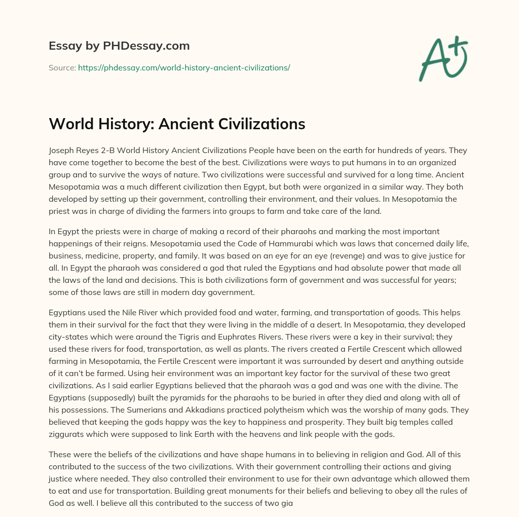 World History: Ancient Civilizations essay