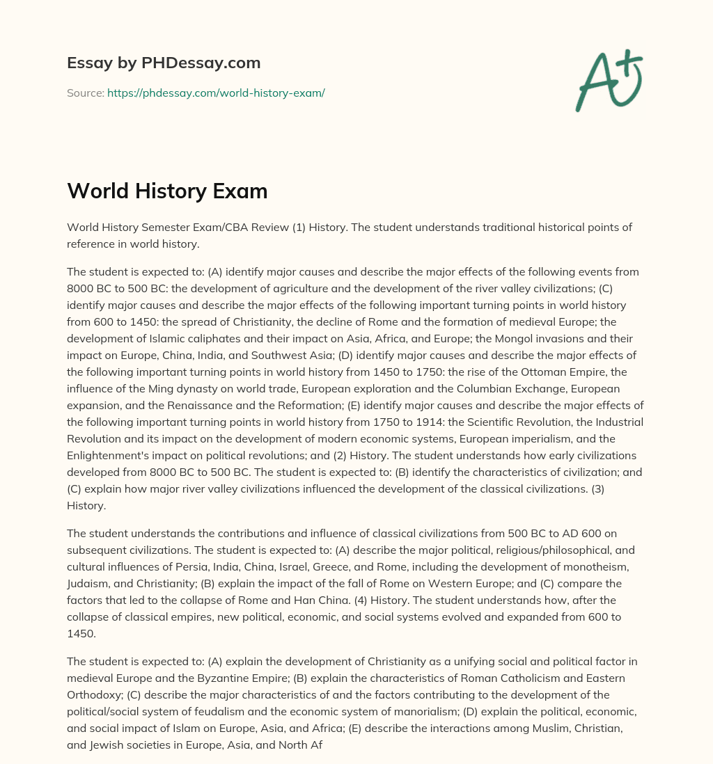 World History Exam essay