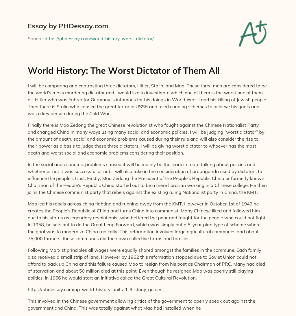 World History: The Worst Dictator of Them All essay