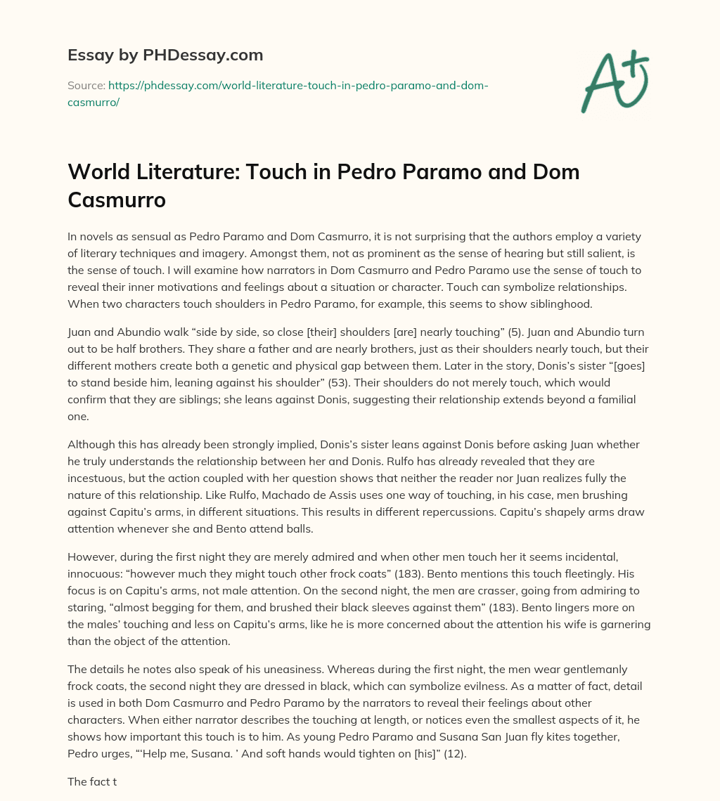 World Literature: Touch in Pedro Paramo and Dom Casmurro essay