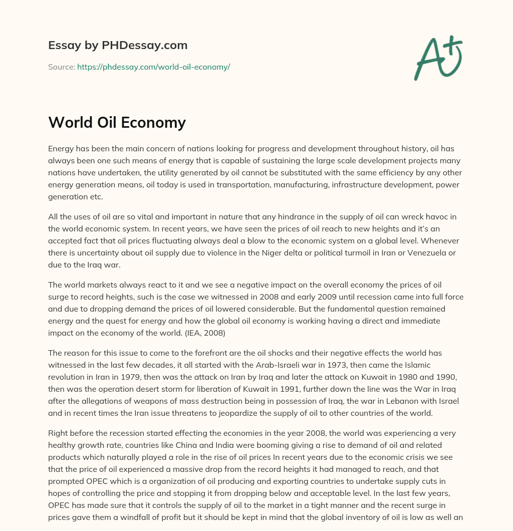 World Oil Economy essay