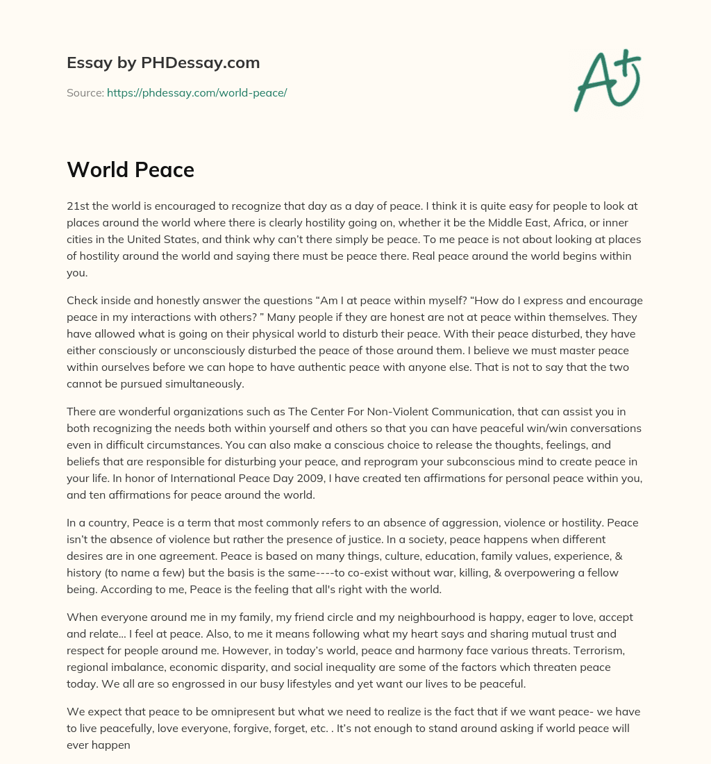 our world our peaceful future essay