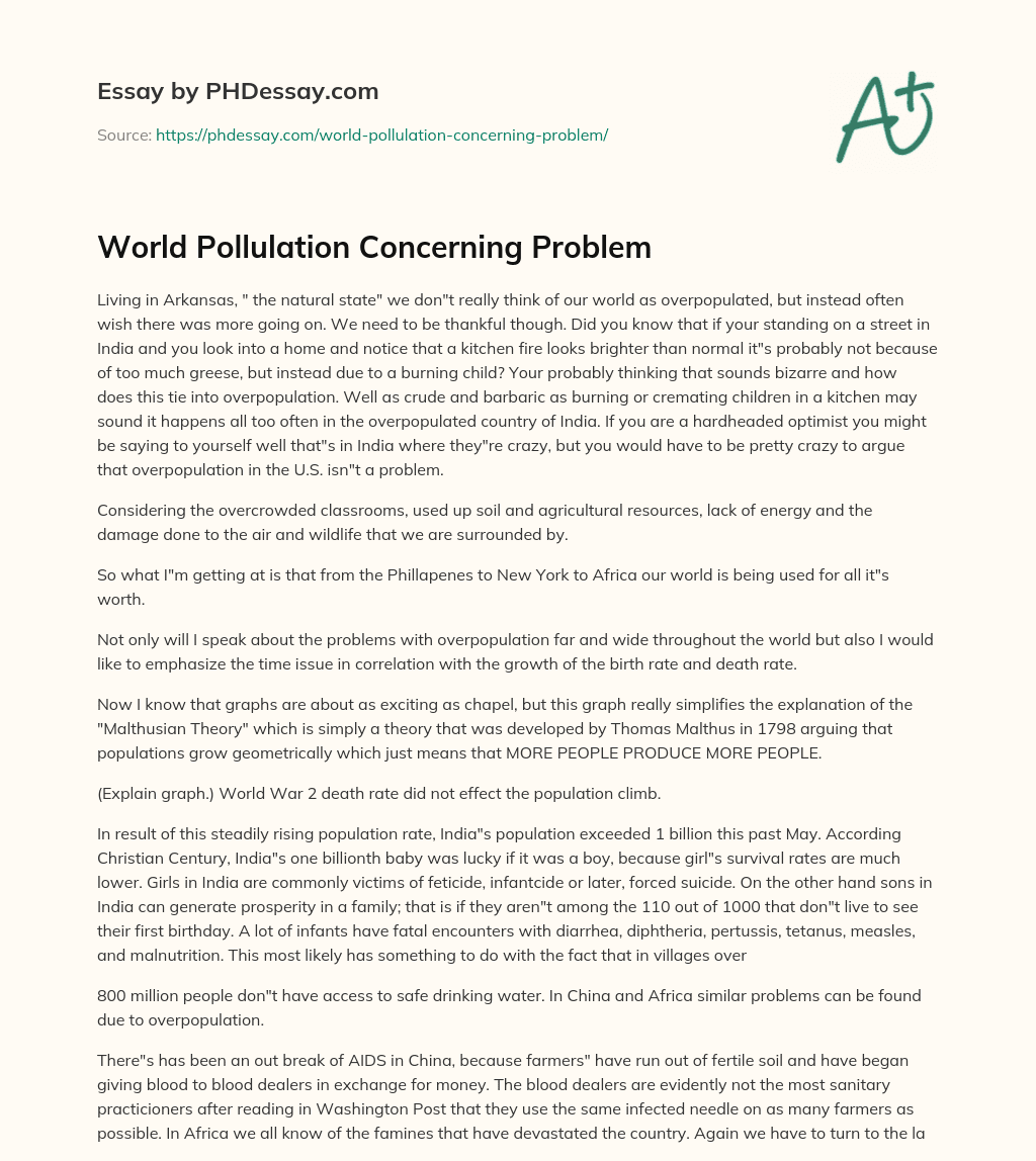 World Pollulation Concerning Problem essay