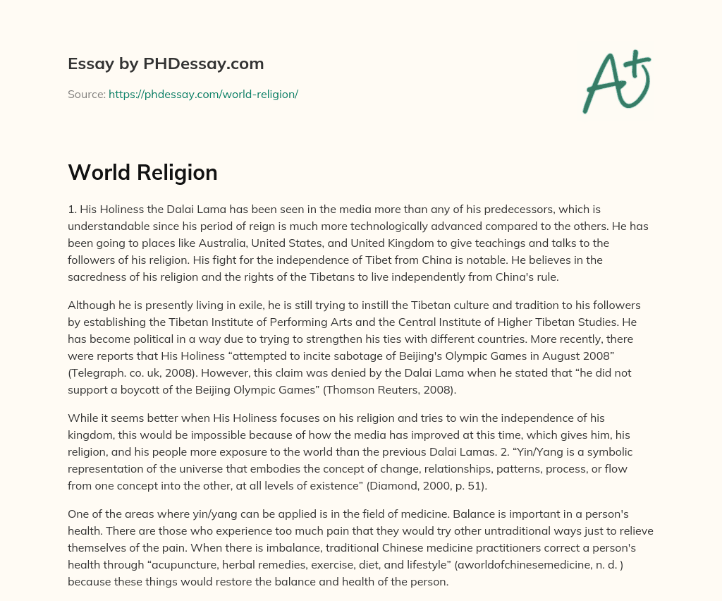 unity of world religion essay brainly