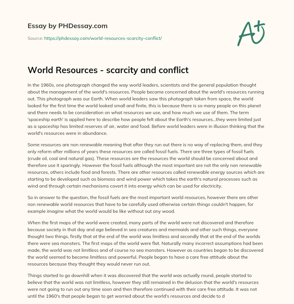 World Resources – scarcity and conflict essay