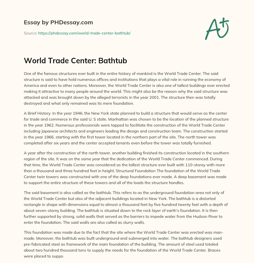 World Trade Center: Bathtub essay