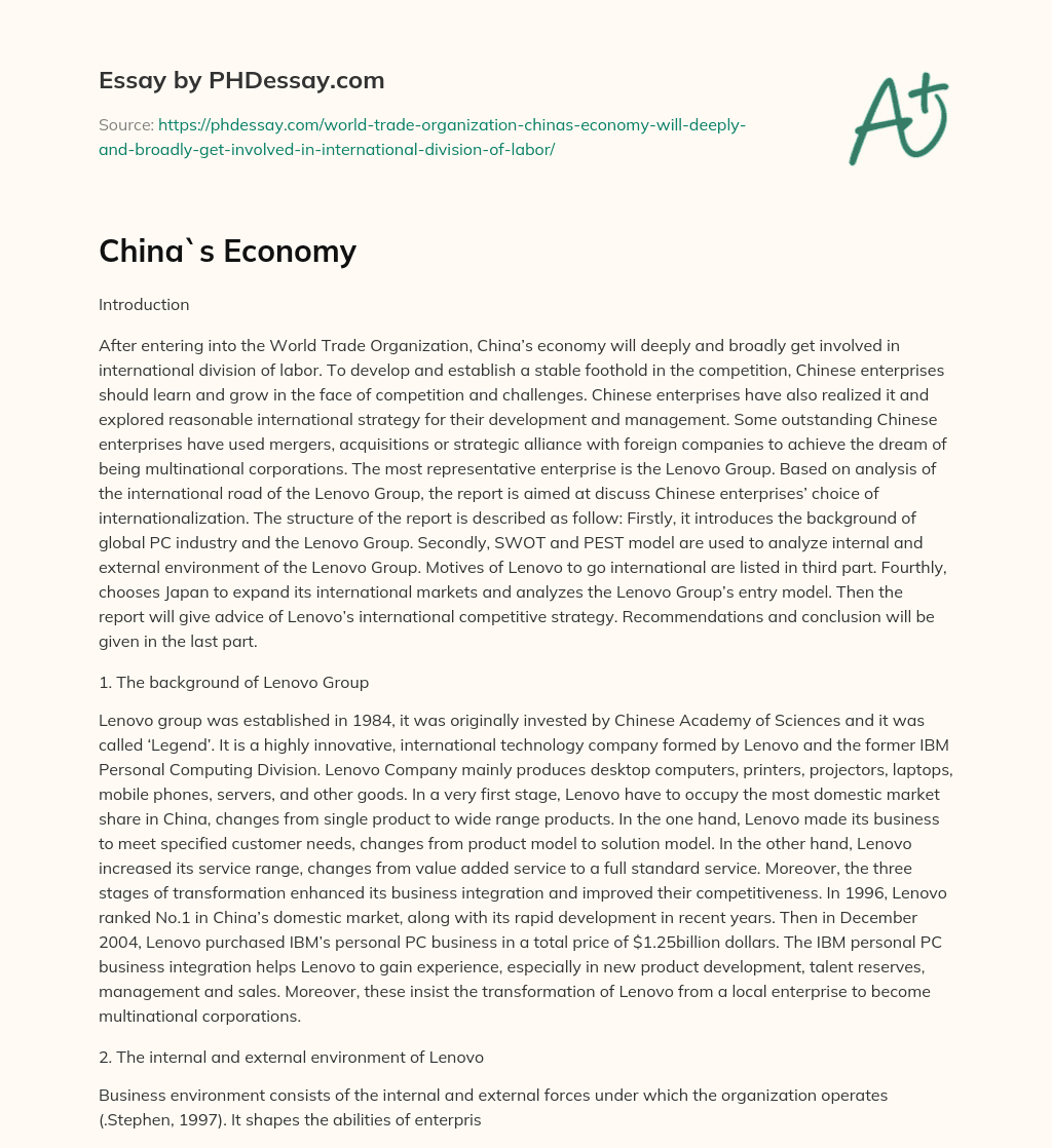 China`s Economy essay