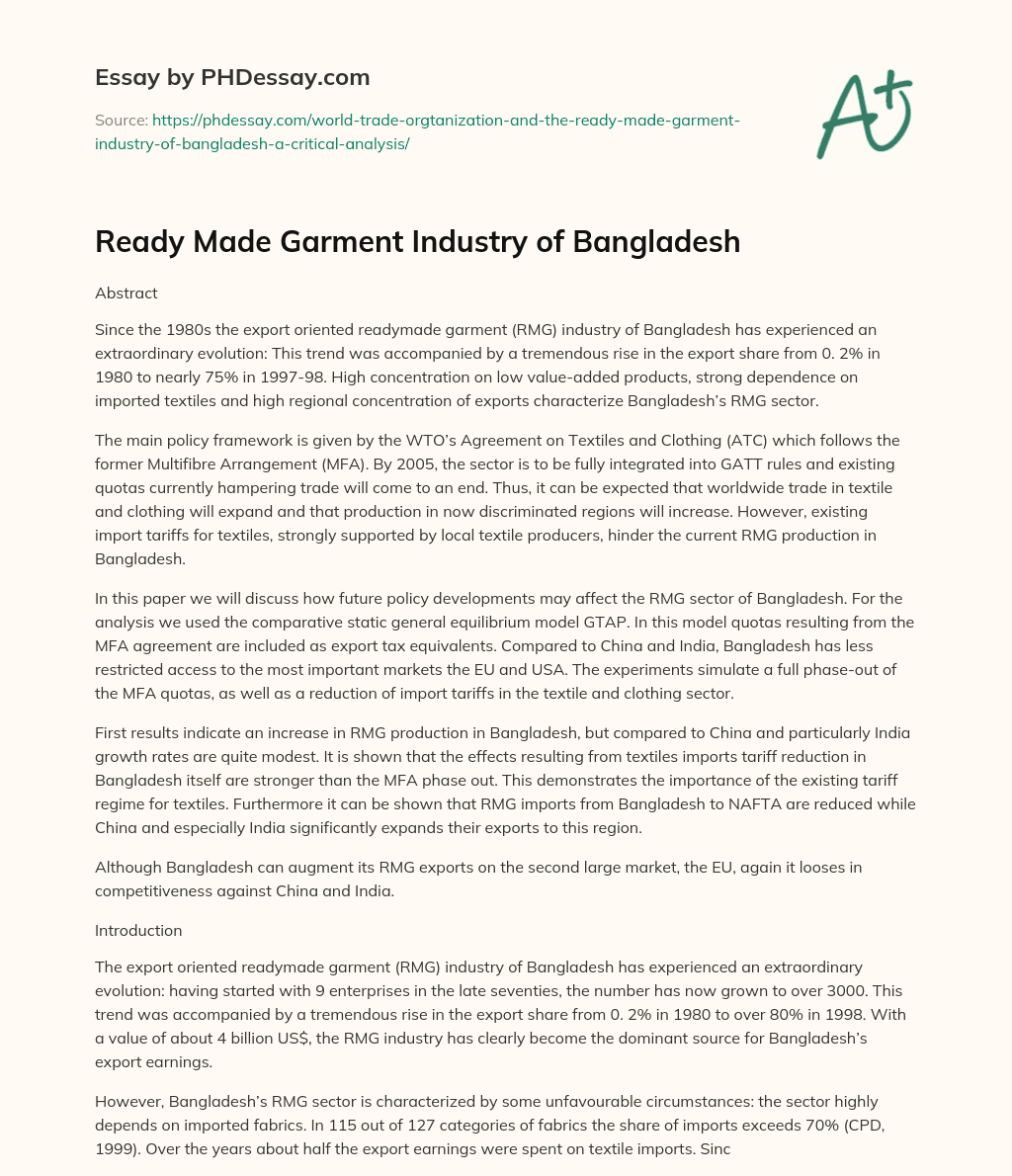 Ready Made Garment Industry of Bangladesh essay