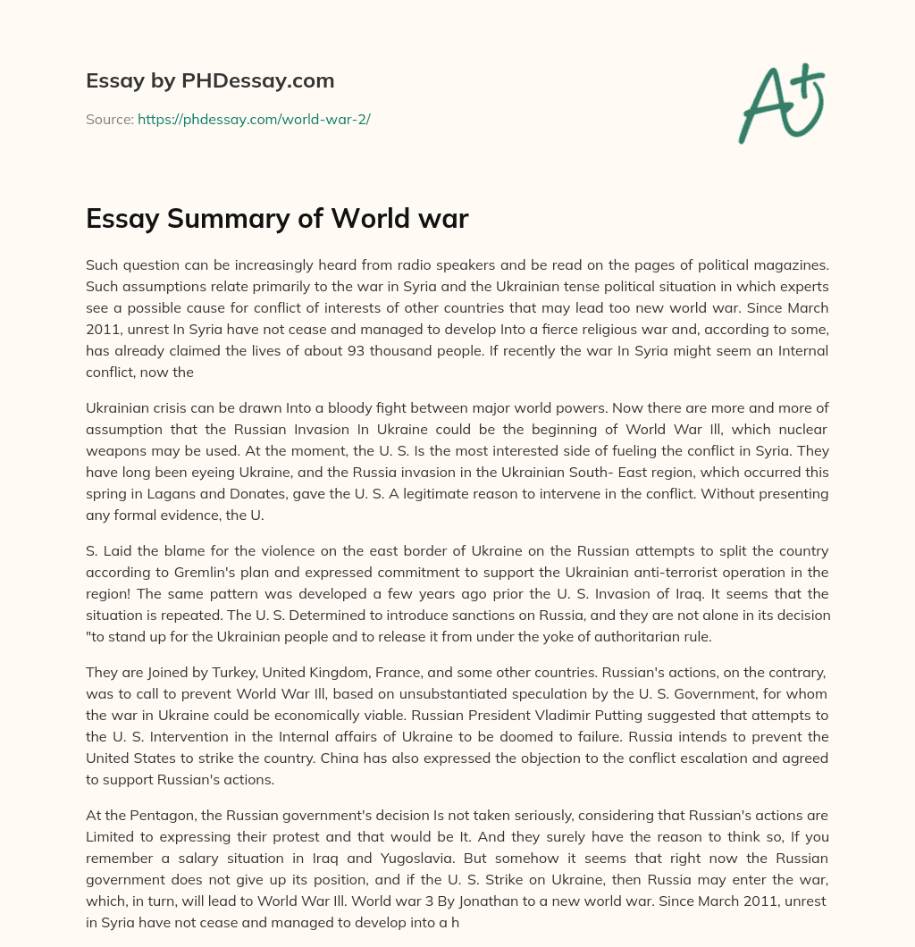 Essay Summary of World war essay