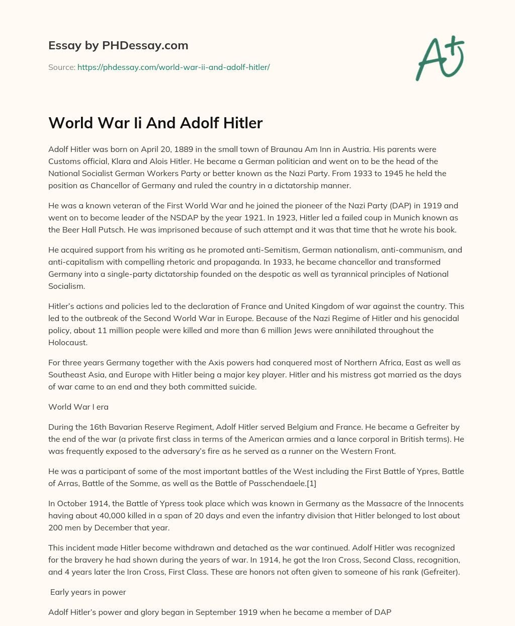 World War Ii And Adolf Hitler essay