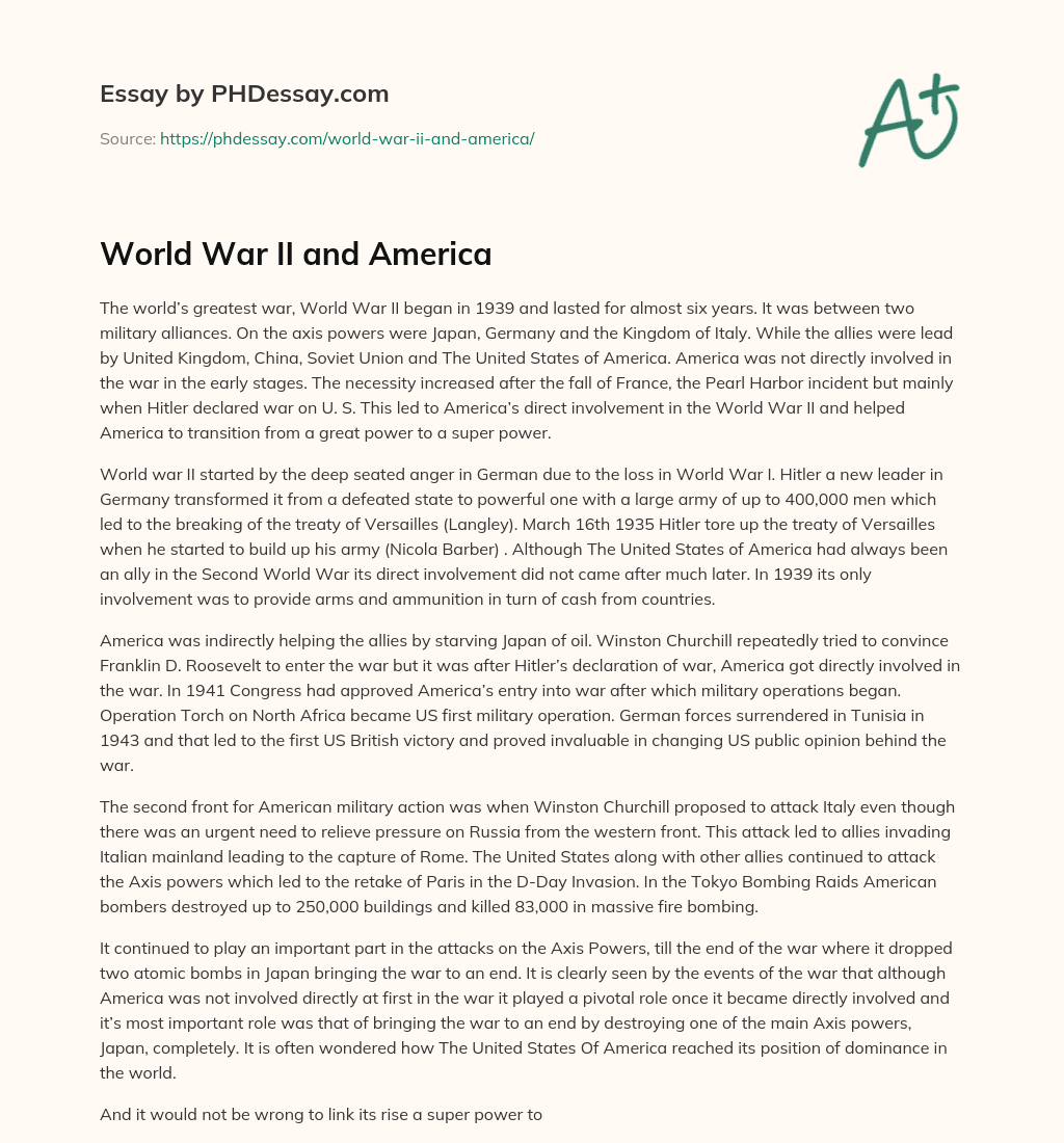 World War II and America essay