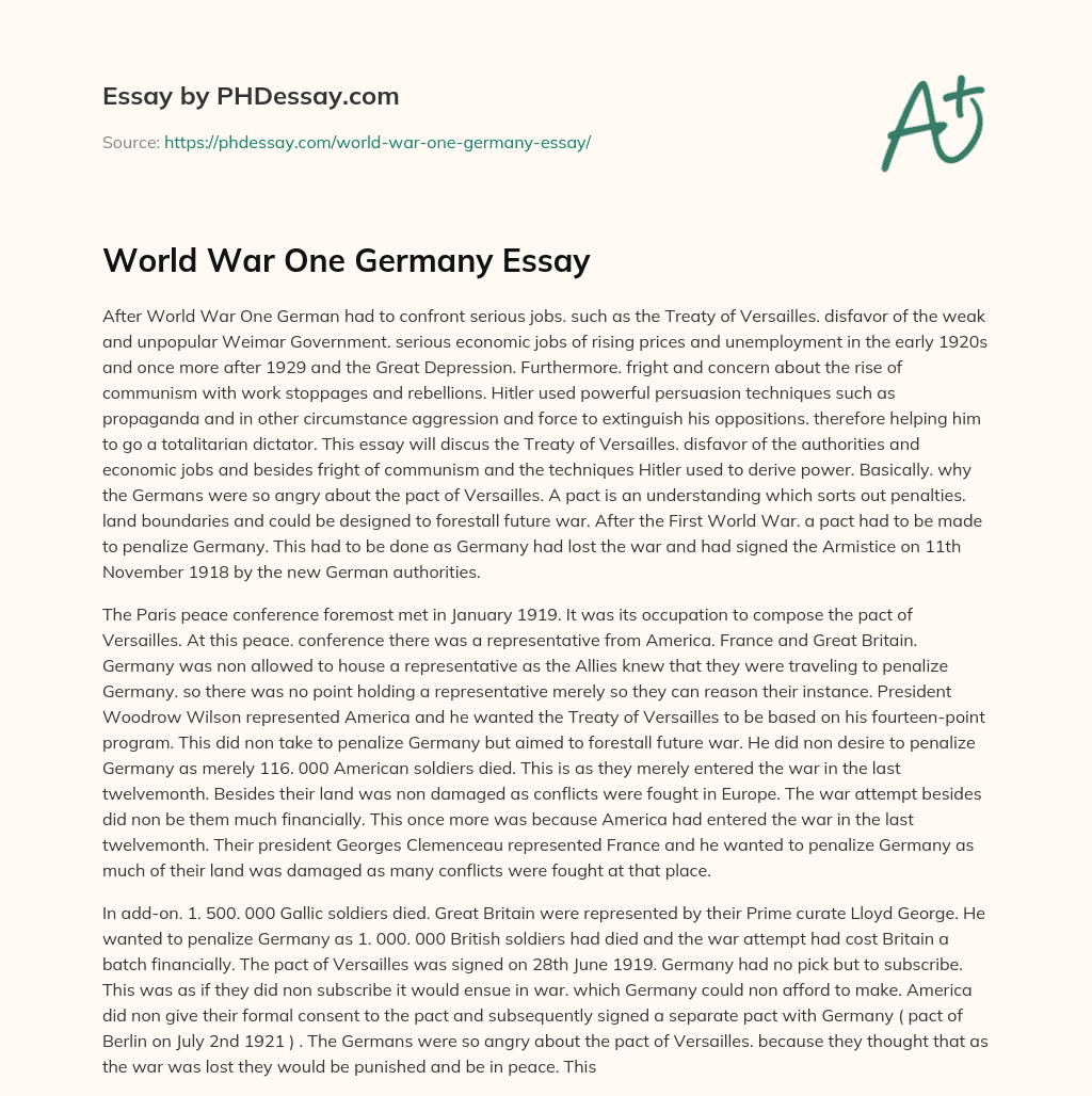 World War One Germany Essay essay
