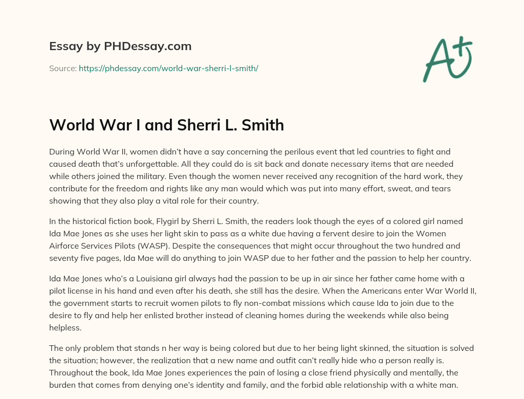 World War I and Sherri L. Smith essay