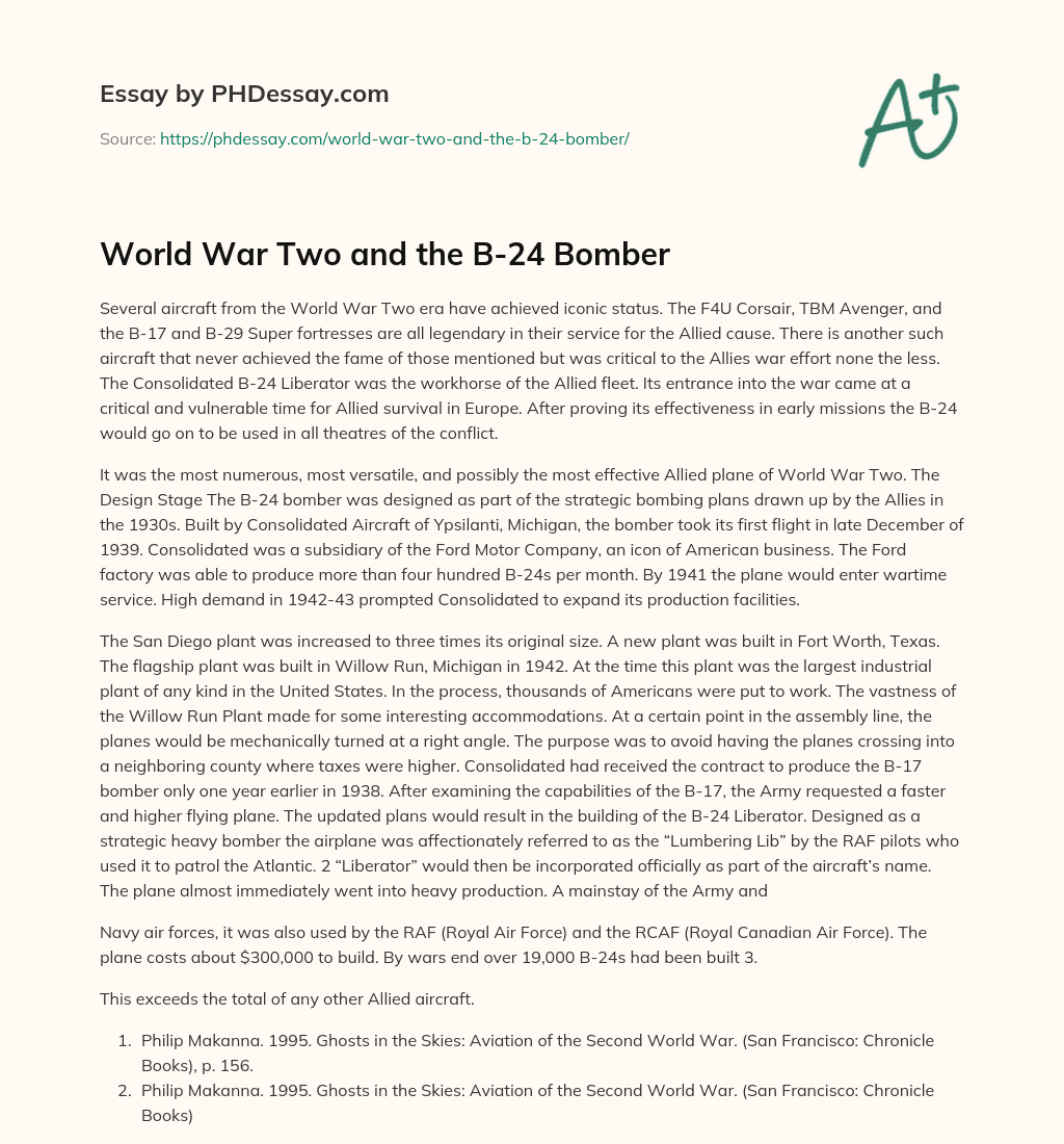 World War Two and the B-24 Bomber essay
