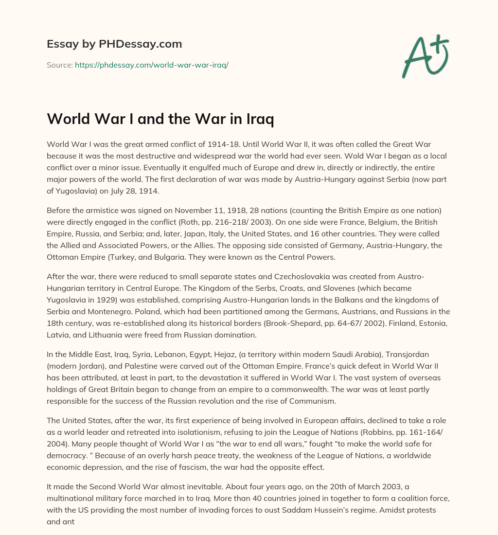 World War I and the War in Iraq essay