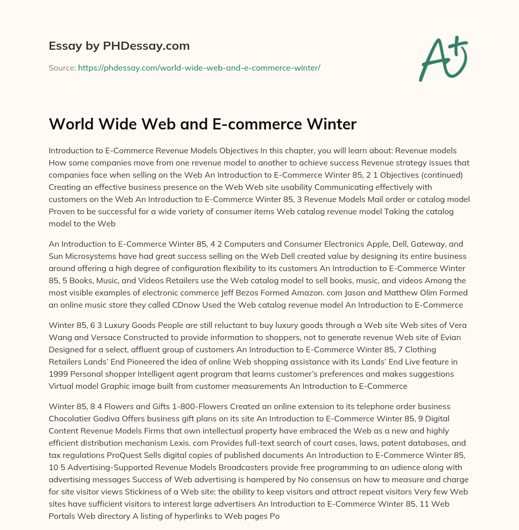 World Wide Web and E-commerce Winter essay