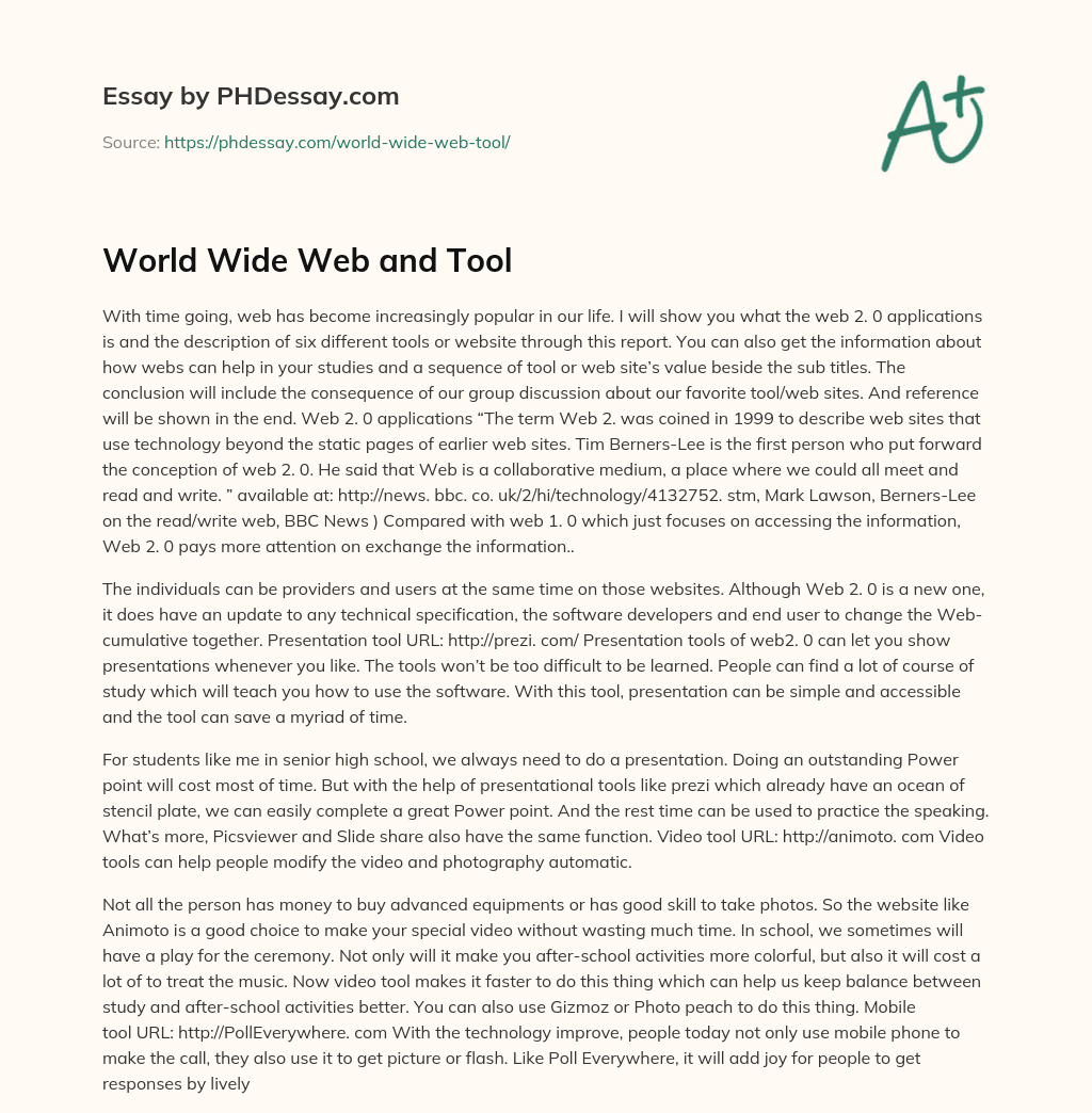 World Wide Web and Tool essay