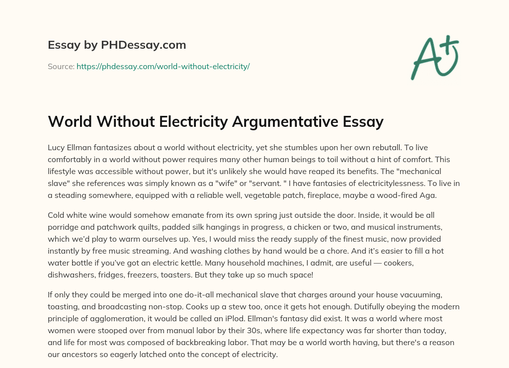 an essay on life without electricity