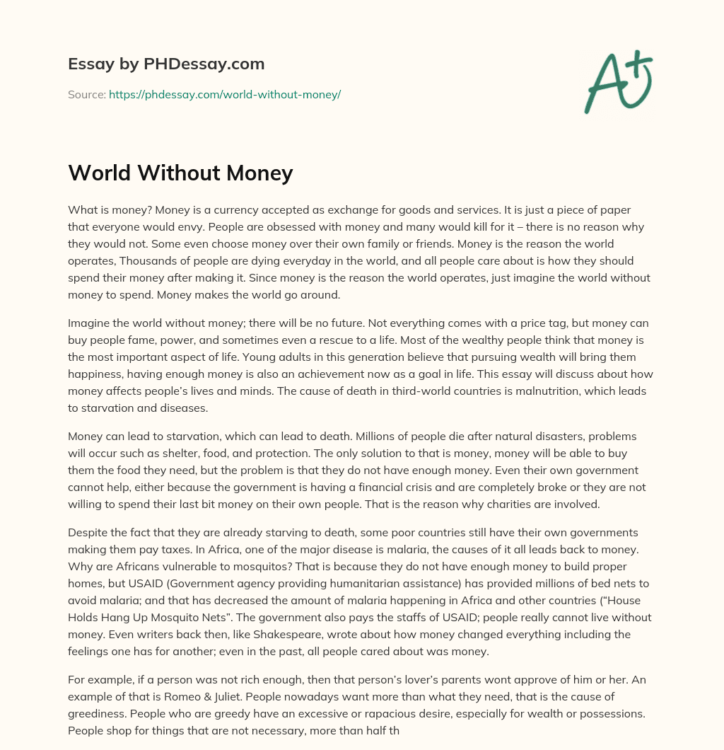 essay life without money