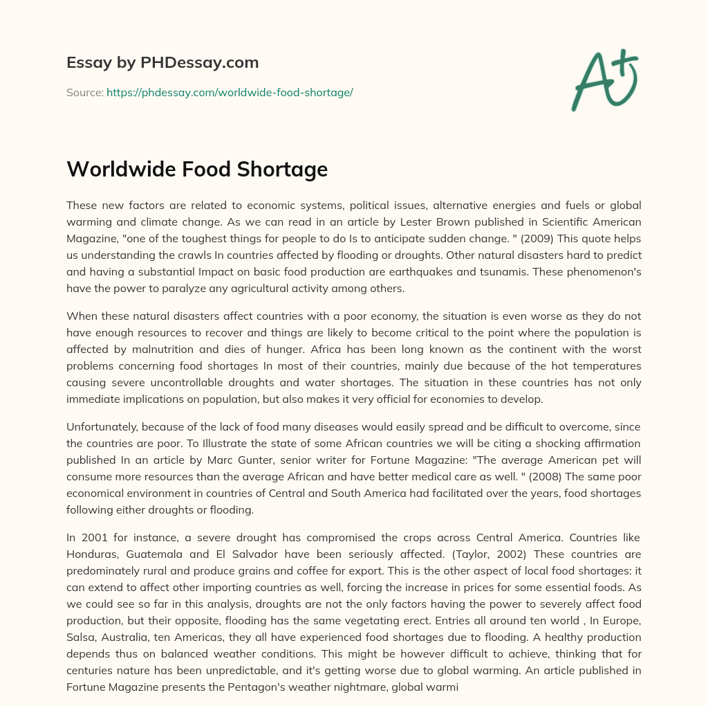 an essay on food shortage