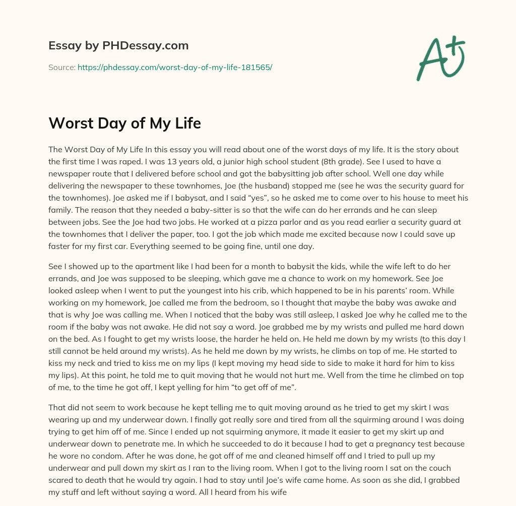 Worst Day of My Life essay