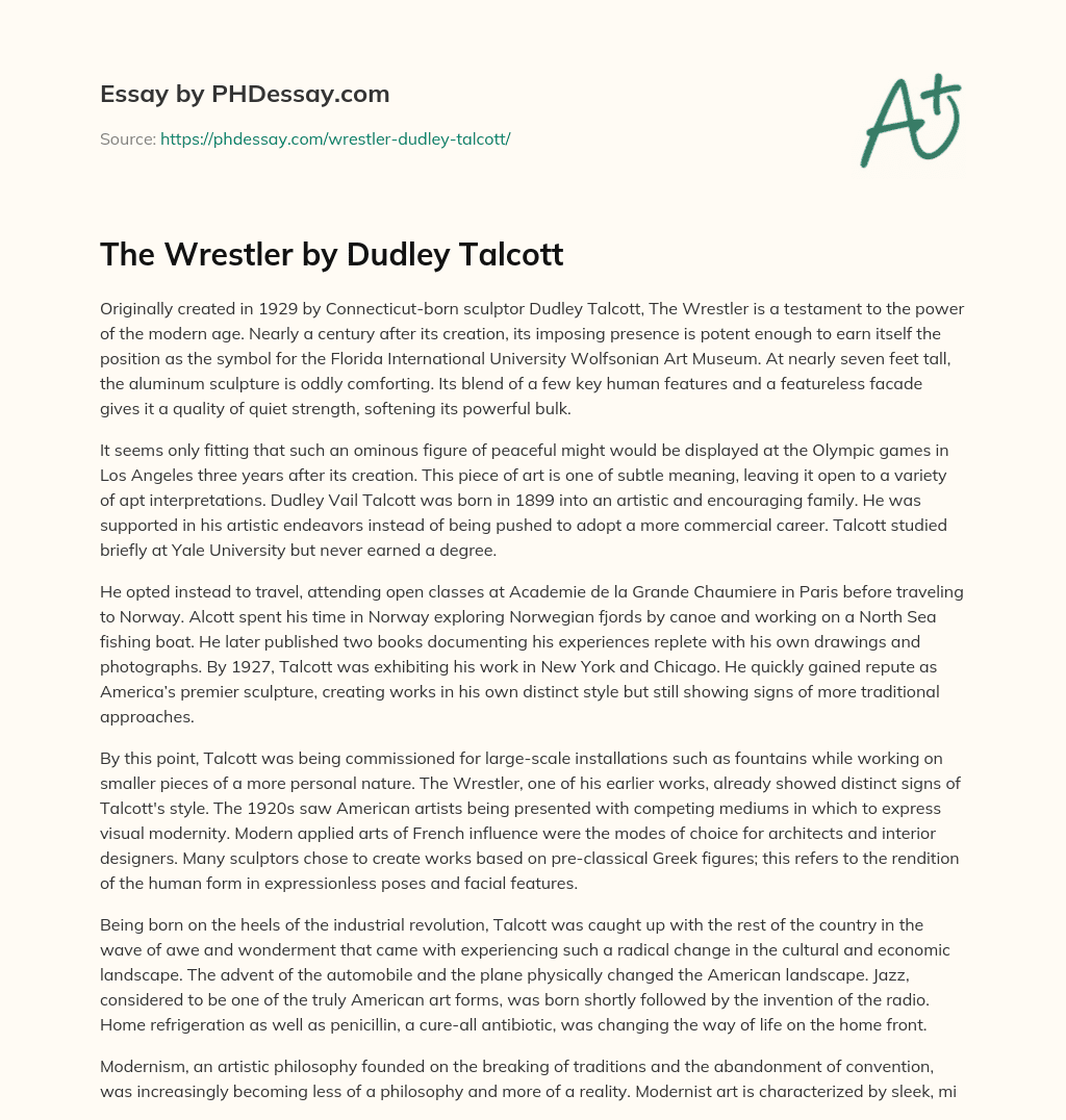 The Wrestler by Dudley Talcott essay