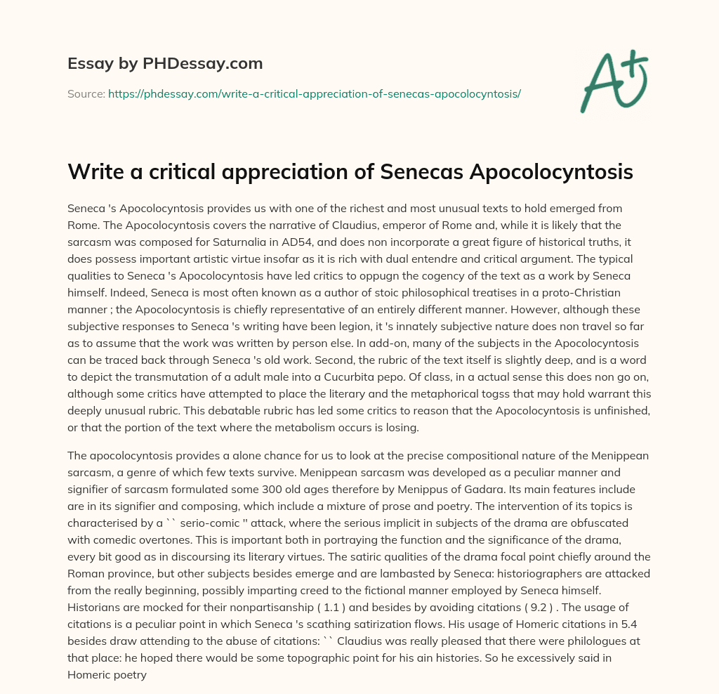 Write a critical appreciation of Senecas Apocolocyntosis essay
