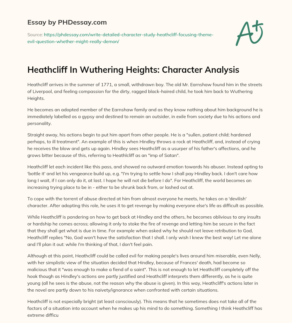 heathcliff character analysis essay